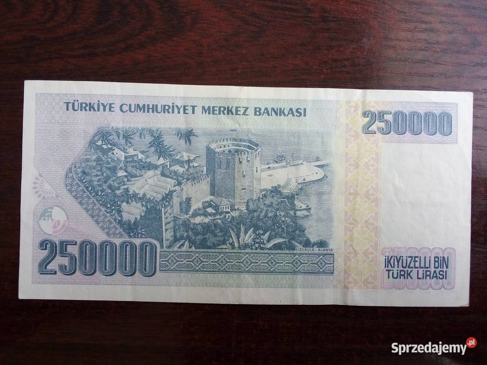 Banknot 250000 lirów Turcja Antyki, Sztuka, Kolekcje Płońsk