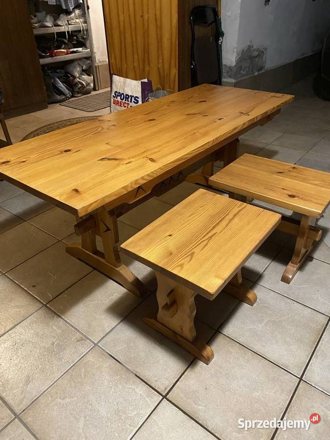 Ława lite drewno 2 stołki 57cm Ostrowiec Świętokrzyski
