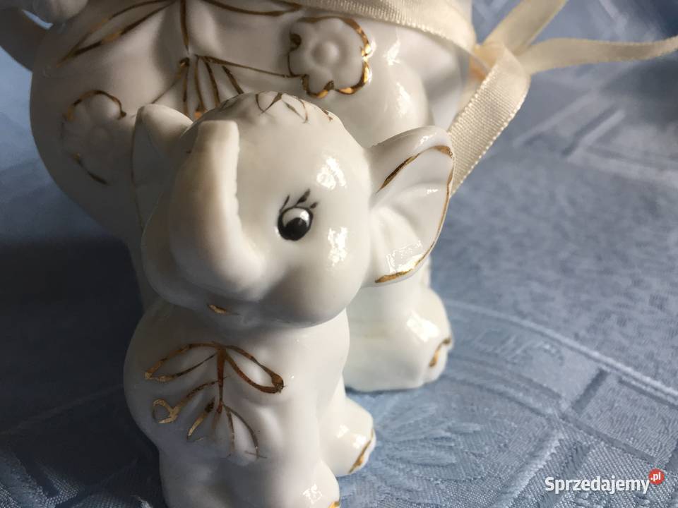 Słoń porcelanowy podwójny uroczy suto złocony Warszawa