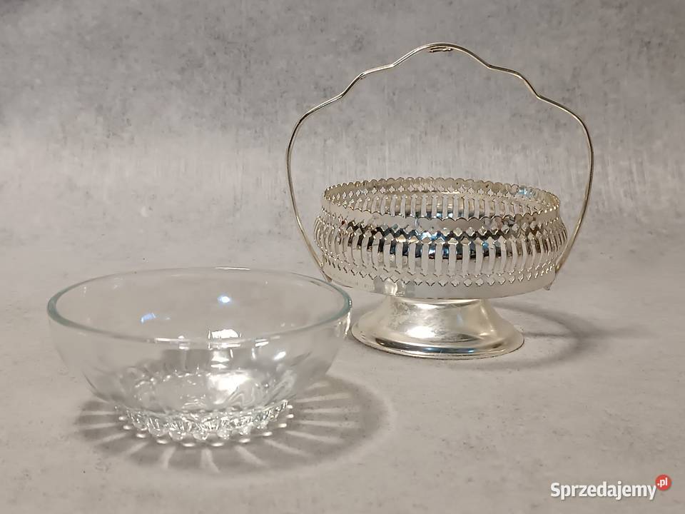 Vintage Szklana Cukiernica w koszyku Dobrzany sprzedam