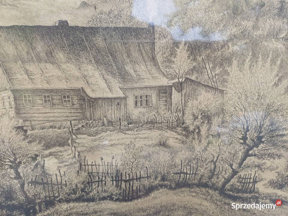 Stara 100 lat grafika sygnowana dolnośląskie Lubań