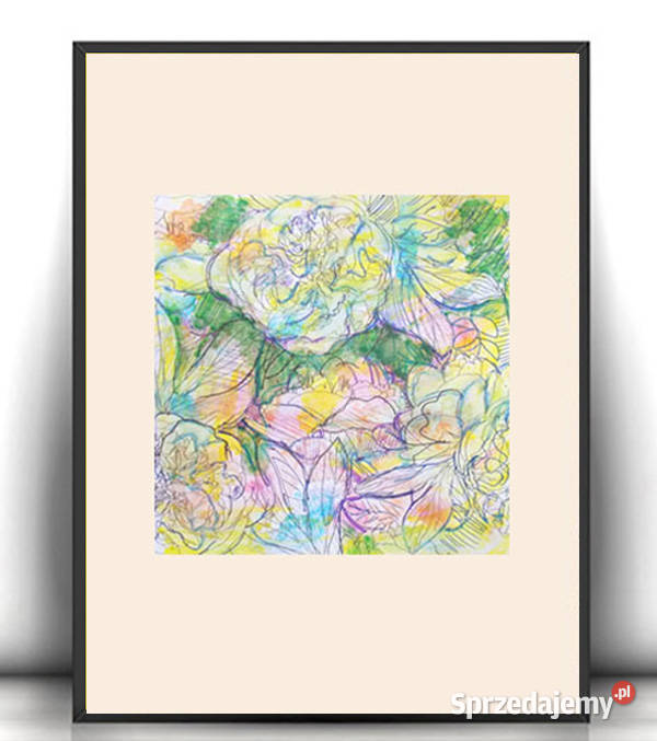 pastelowy obrazek A4 boho rysunek 21x30 kwiatki wielokolorowy Szczecin sprzedam