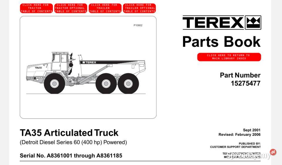 Terex TA35 TA35G7 katalog części wozidło Pozostałe Kielce
