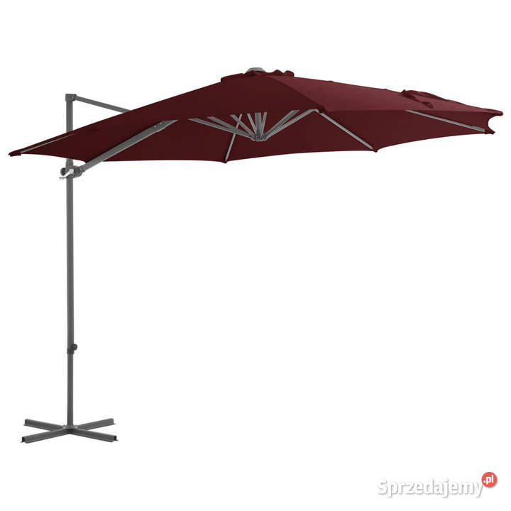 Parasol wiszący na stalowym słupku bordowy 300 Warszawa