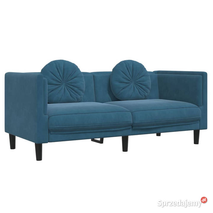Sofa 2osobowa z poduszkami niebieska aksamit Warszawa