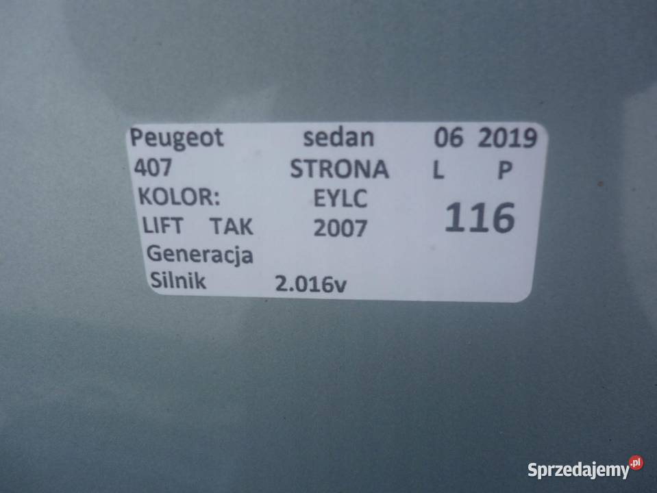 MASKA EYLC PEUGEOT 407 LIFT SEDAN Zbierkowo sprzedam