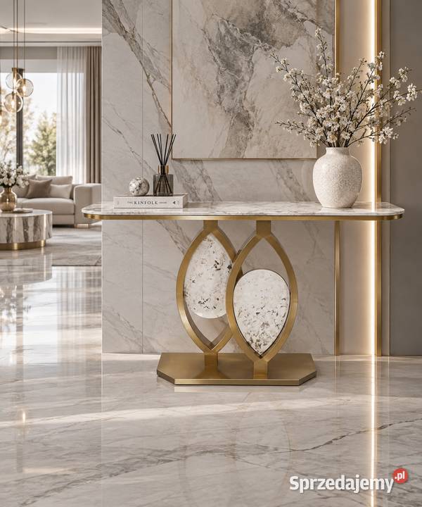 Konsola glamour Althea 160 ze złotą owalną Golkowice
