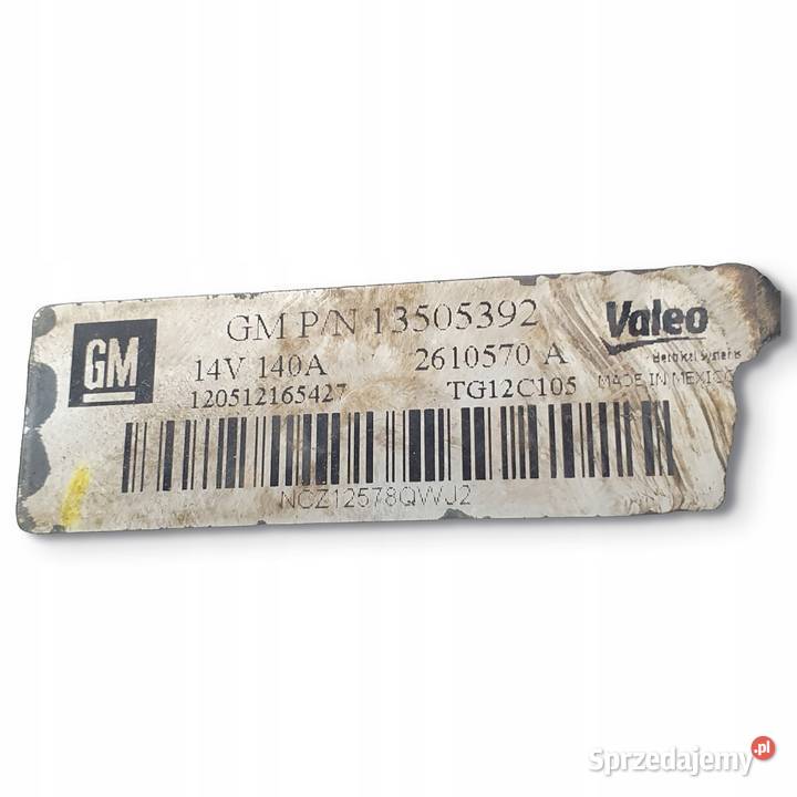 ALTERNATOR Opel Astra J 13 CDTI 13505392 Chełm sprzedam