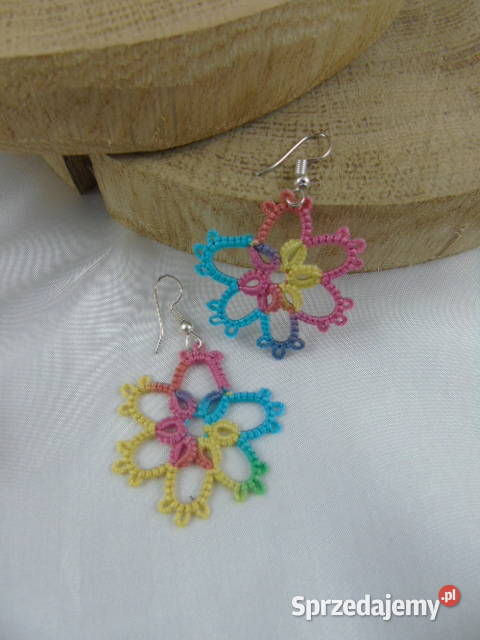 Kolczyki frywolitkowe różne wzory i kolory Wiśniowa