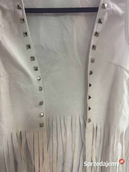 Biała bogato zdobiona frędzlami kamizelka małopolskie