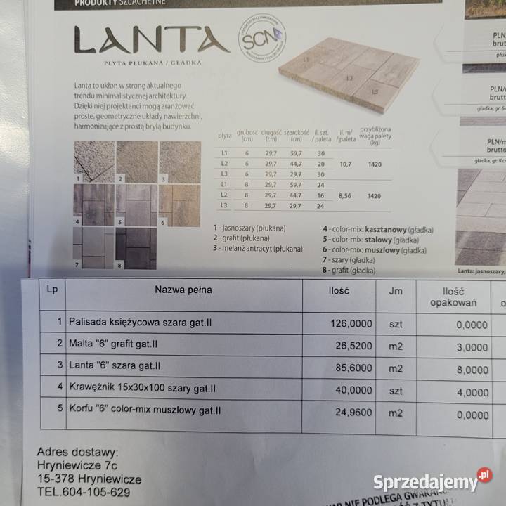 Kostka brukowa lanta 33 mkw Hryniewicze