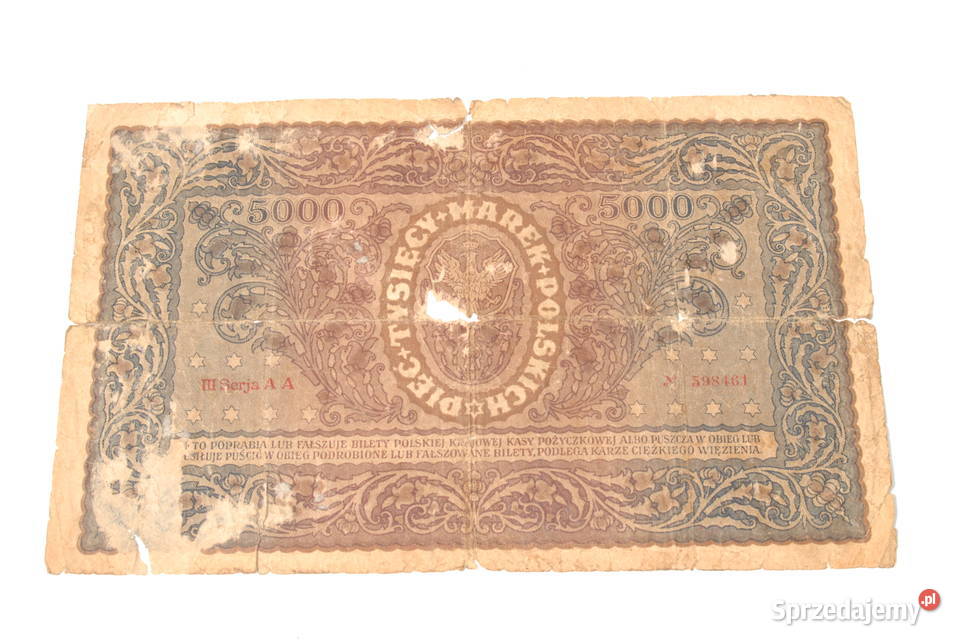 Stary banknot 5000 marek Polskich 1920 III serja śląskie Cieszyn