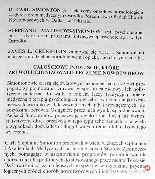 Triumf życia O Carl Simonton Rok wydania 1993 Chełm