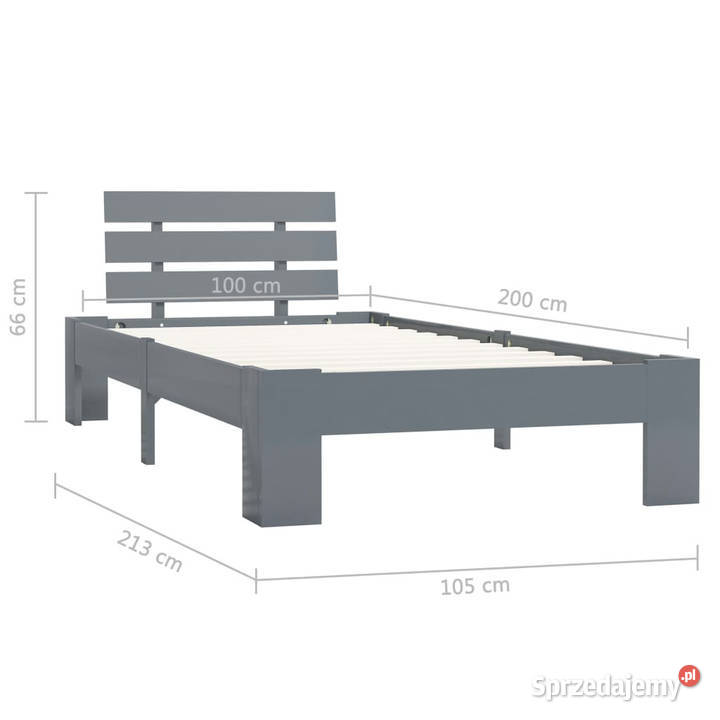 Rama łóżka szara lite drewno sosnowe 100 x 200 Warszawa