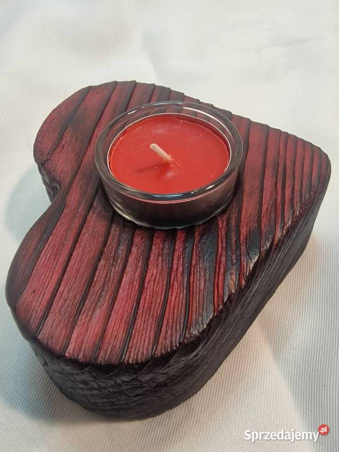Świecznik serce świerkowy Shou Sugi Ban bordo Sępopol