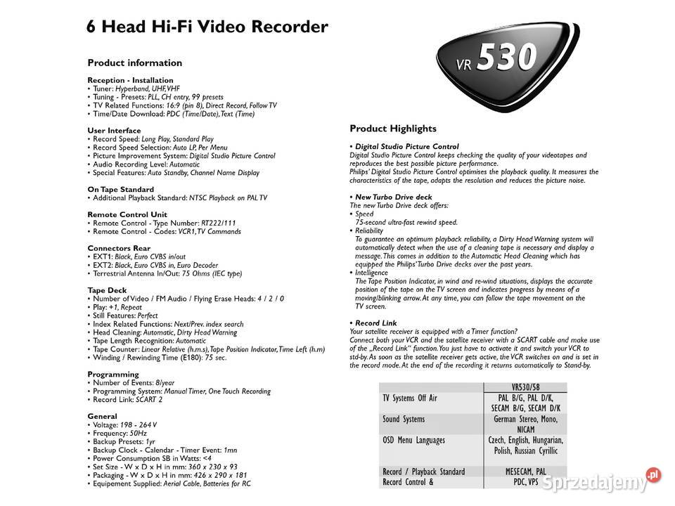 Magnetowid 6głowicowy Philips VR53058 do TV i Video Bydgoszcz