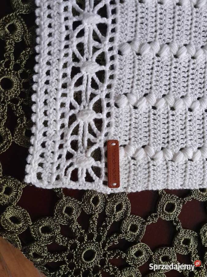 Kocyk wełna merino 100 koronka HAND MADE