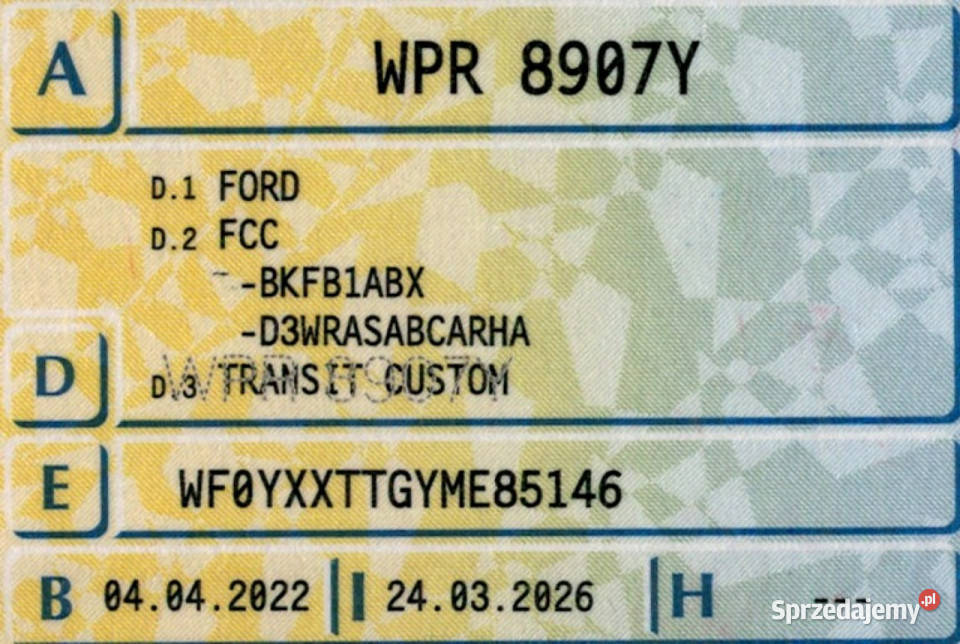 Ford Transit Custom 3osobowy FV23 130 VAT1 mazowieckie Sokołów