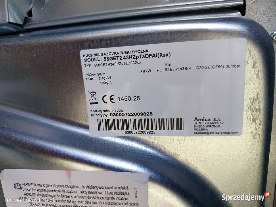 Kuchnia gazowo elektryczna Amica z rożnem