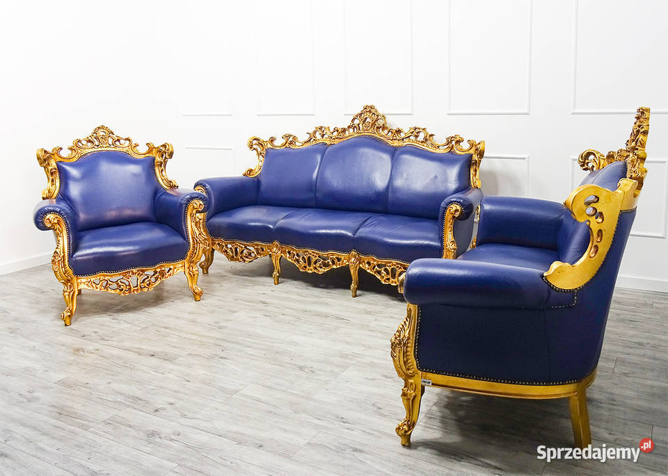 Włoski KOMPLET MEBLI do SALONU Ludwik BUK SKÓRA Kalisz