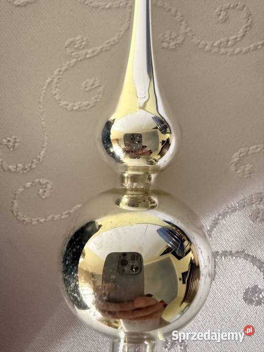 Szpic Czubek Choinkowy Srebrny Szkło Dmuchane