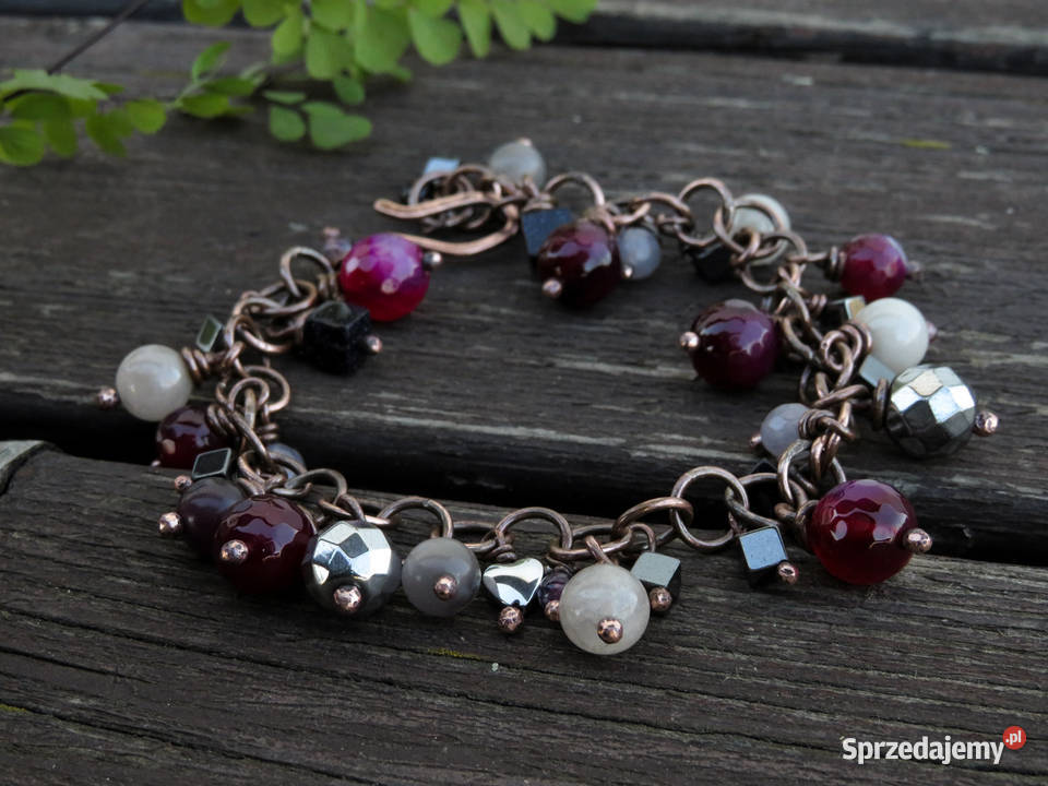 Miedziana bransoletka mix kamieni