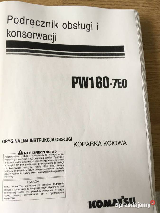 dtr instrukcja obsługi koparka komatsu pw1607E0 zachodniopomorskie Szczecin