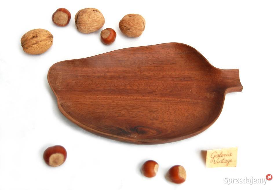 Rzeźbiona patera owoc mango drewno teak lata 70