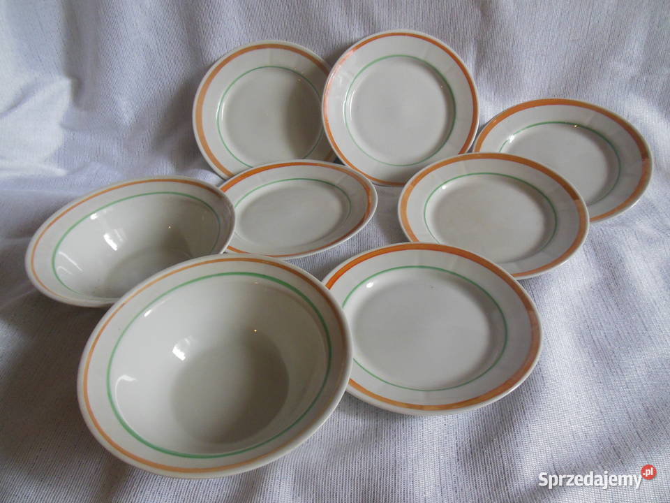 Talerzyki deserowe 6 i 2 miseczki Łomonosow PRL Kielce