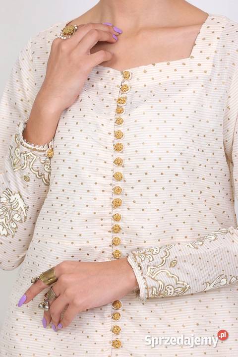 Indyjski komplet 3XL 46 beżowy złoty malowany Spódnice i sukienki Szczecin