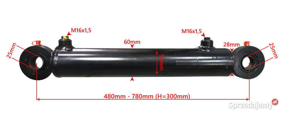SIŁOWNIK Hydrauliczny 50x28 Skok 300 Mocowania Solec Kujawski
