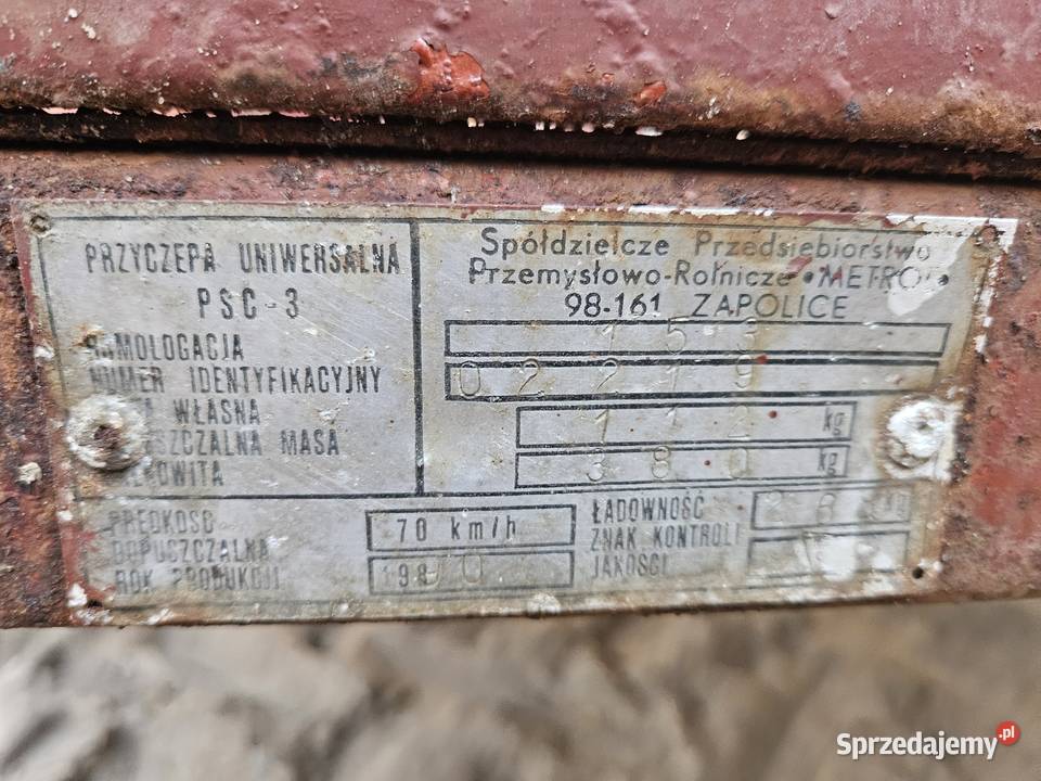 Przyczepka lekka PSC 3 Metrol Zapolice stan lubelskie Stanin sprzedam