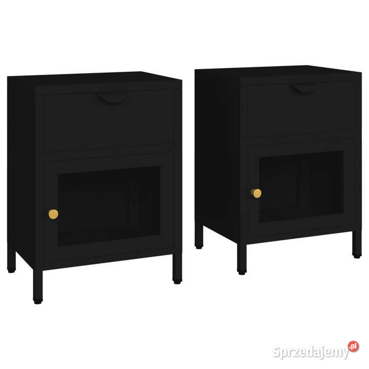 Szafki nocne 2 czarne 40x30x545 stal i szkło mazowieckie sprzedam