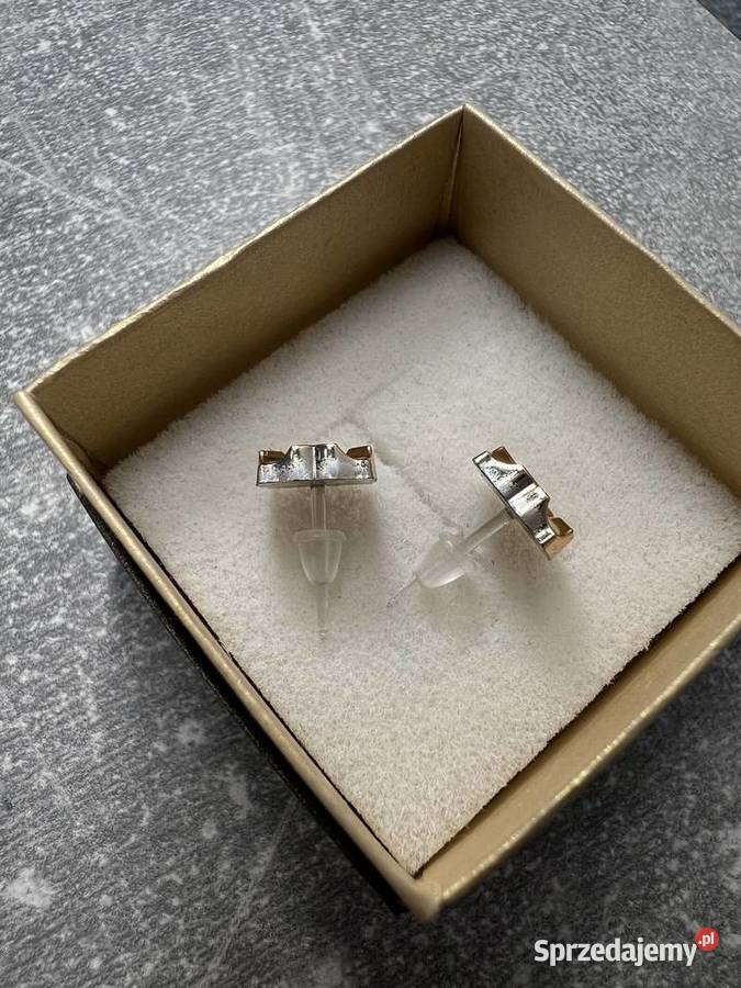 Kolczyk złoty srebrny z diamentem kwadratowy Jasło