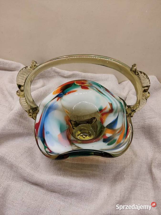 Koszyk szklany kolorowy Ząbkowice PRL opolskie Głuchołazy sprzedam