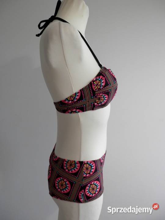 Strój Kąpielowy Bikini Czarny Graficzny Nadruk