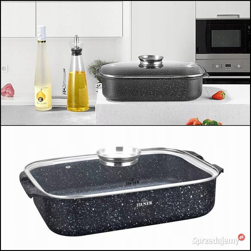 139 Brytfanka szklana plaska szara czarna ZILNER Dom i Ogród Zabrze