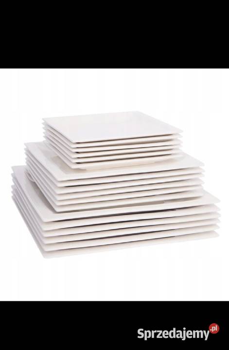 Zestaw talerzy 18 elementów kwadratowe Nowe biały małopolskie Podegrodzie