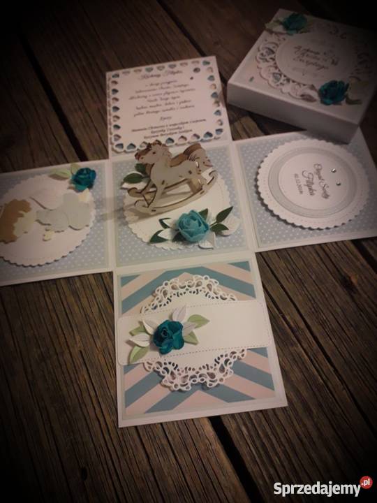 Kartka exploding box na Chrzest Święty ręcznie pomorskie