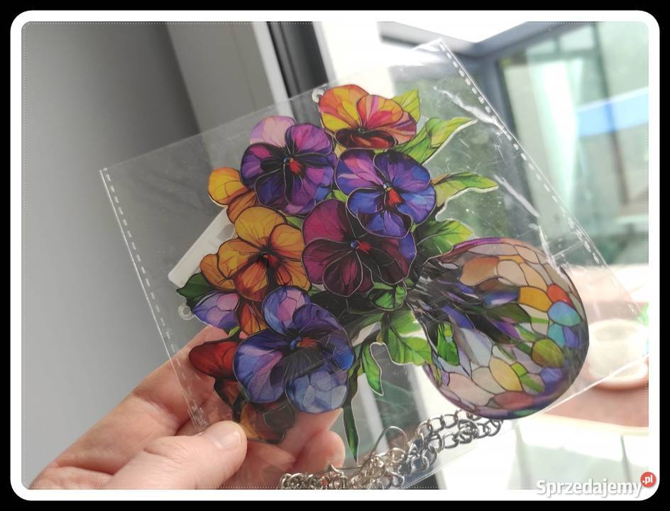 Witraż wiosenna dekoracja okienna bratki kwiatki Witraże Wyposażenie wnętrz Płock