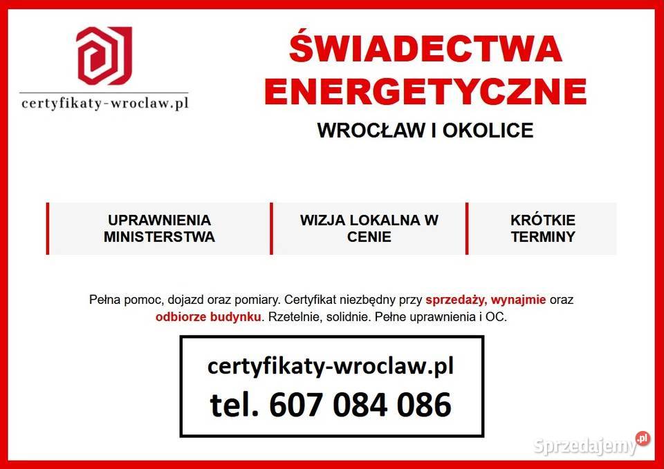 Świadectwa energetyczne DOM z dojazdem Pozostałe usługi Wrocław