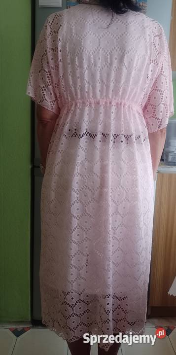 42XL Life BeachDługa różowa ażurowa narzutka Piżamy i szlafroki Kraków