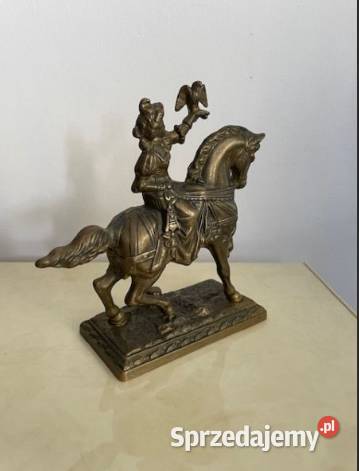 Stara ciężka figurka sokolnika z mosiądzu Figurki i rzeźby Łódź