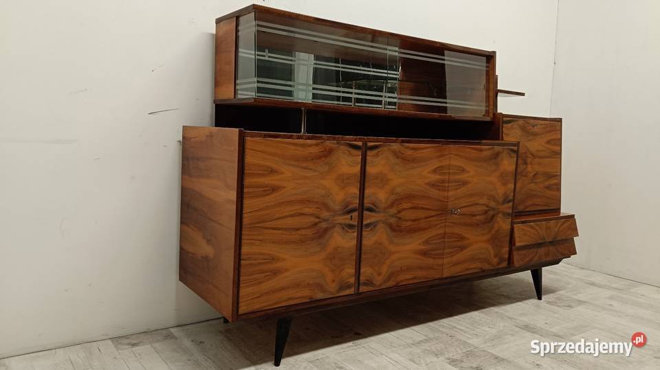 mid Century modern komoda z witryną design lata łódzkie Radomsko