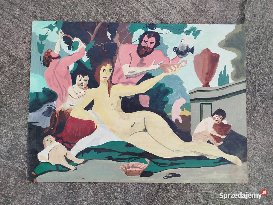 Obraz olejny vintage duży Czechy łata 1970 Opole