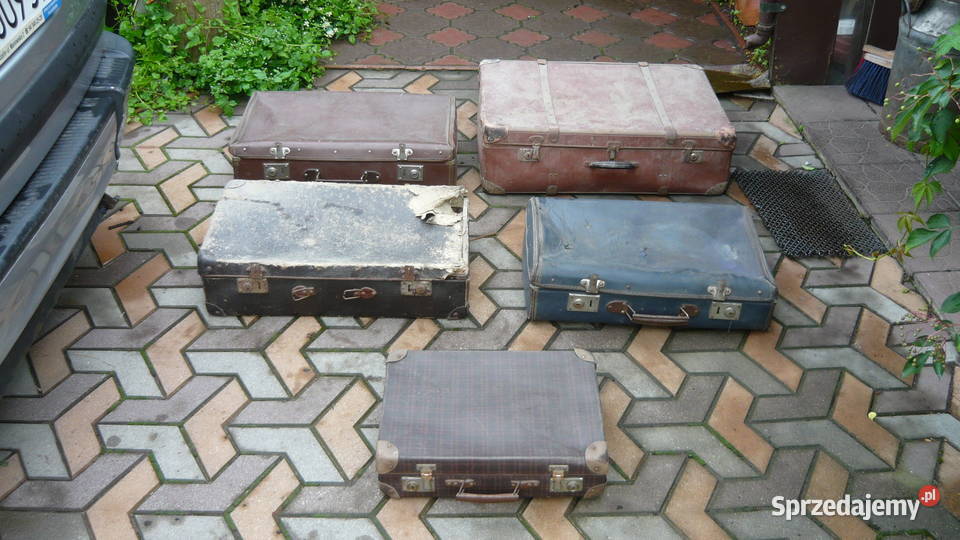 Walizki zestaw 5 stare tekurowe podróżne PRL sprzedam
