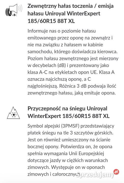 Opony Uniroyal 16565r15 88T sprzedam