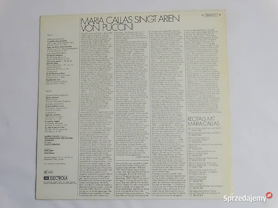 Maria Callas singt Arien von Puccini 1976r sprzedam