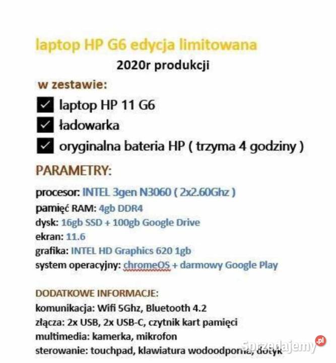 Sprzedam laptopa HP 11 G6 Liczba rdzeni 2 podkarpackie Korczyna