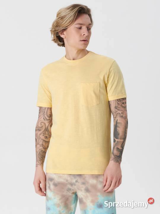 żółty tshirt męski z nadrukiem Sinsay Moda i Styl Olkusz sprzedam